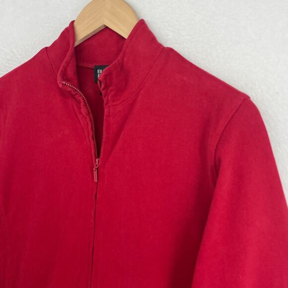 EILEEN FISHER Jacket PL Heavy Brushed Jersey Cotton Sweatshirt Full Zip Red - Picture 6 of 12